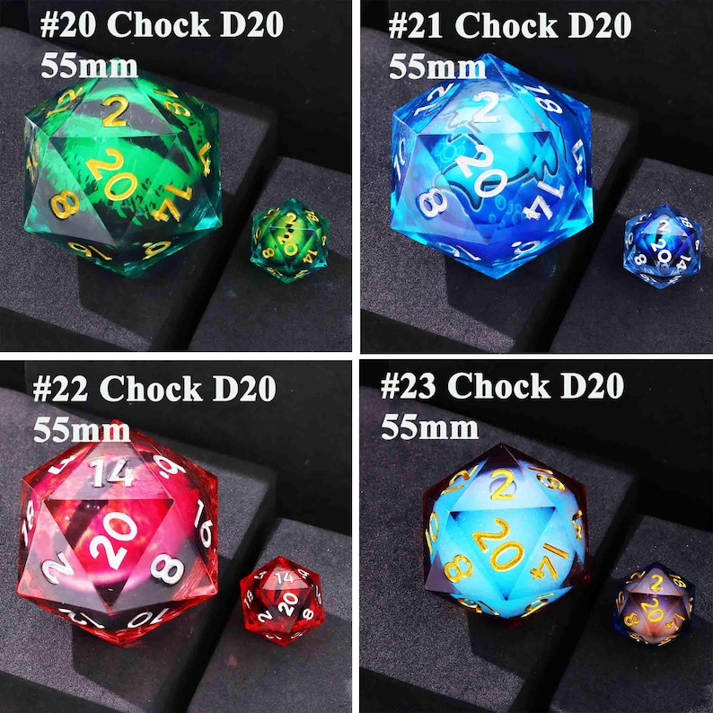 Dark Gothic Liquid Core Giant D20, 55 mm Black dice D20 for DnD magic game, Dungeons and Dragons dice, Gorgeous RPG large D20 for TRPG club image 11