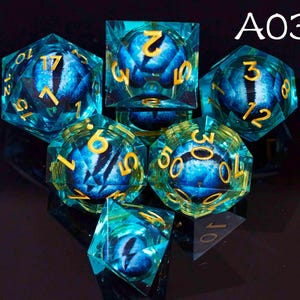 Dragon's Eye Liquid Core Dice Set For RPGs, Full Dungeons and Dragons Dice Set For Gifts, Sharp Edge Beholder's Eye D&D Dice Set
