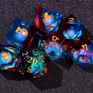 Gorgeous liquid core dice set for role playing games , Galaxy dnd dice set liquid core , Dungeons and dragons dice set dnd , d&d dice set