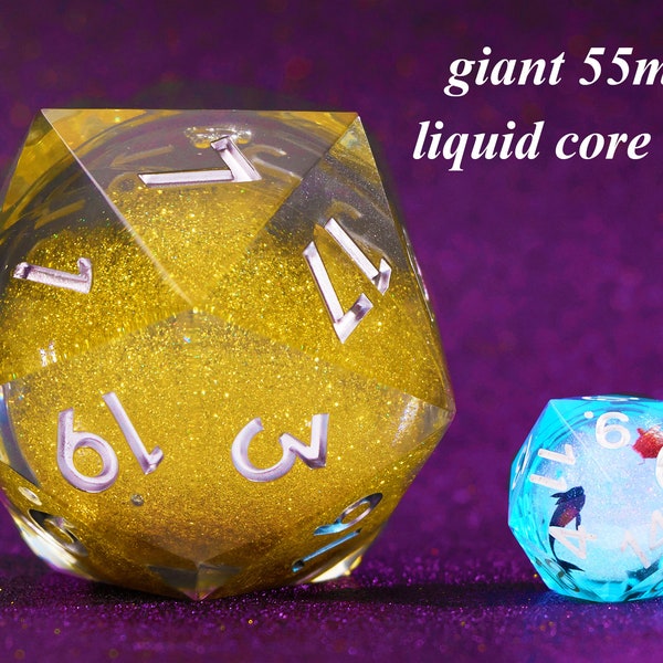 Giant 55mm liquid core d20 dice for role playing games , Gorgeous liquid core dungeons and dragons dice set dnd , Chonk d20 dice set