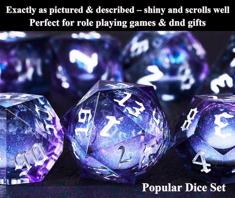 Juego de dados de núcleo líquido de cielo estrellado oscuro gótico para juegos de magia, magnífico juego de dados de mazmorras y dragones para regalos de D&D, dados negros, tirando bien First Image Dice Set
