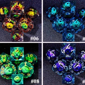Juego de dados de núcleo líquido de cielo estrellado oscuro gótico para juegos de magia, magnífico juego de dados de mazmorras y dragones para regalos de D&D, dados negros, tirando bien imagen 9