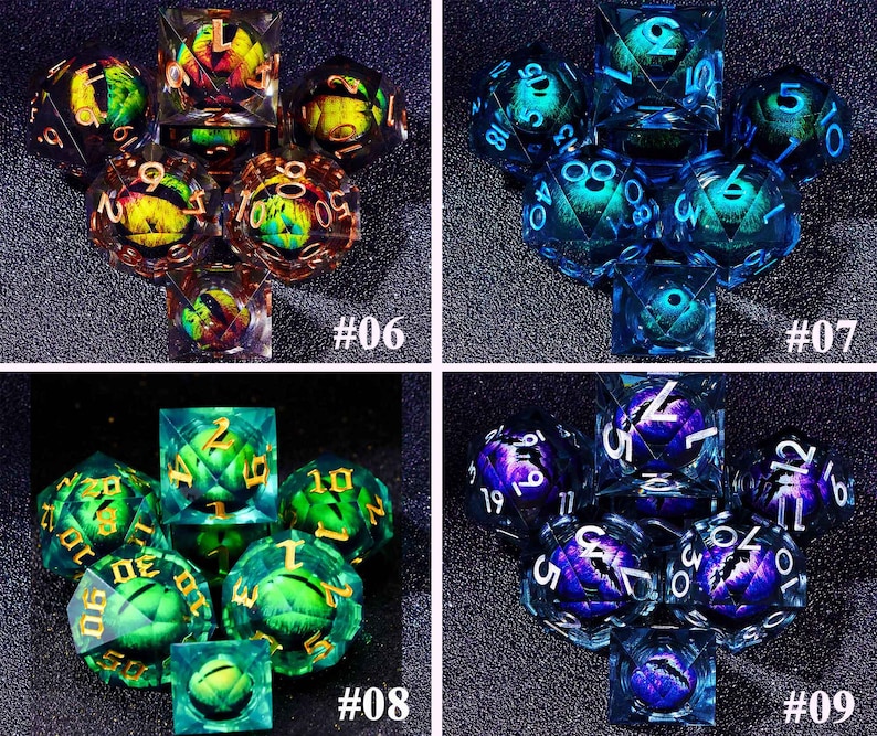 Juego de dados de núcleo líquido de cielo estrellado oscuro gótico para juegos de magia, magnífico juego de dados de mazmorras y dragones para regalos de D&D, dados negros, tirando bien imagen 9