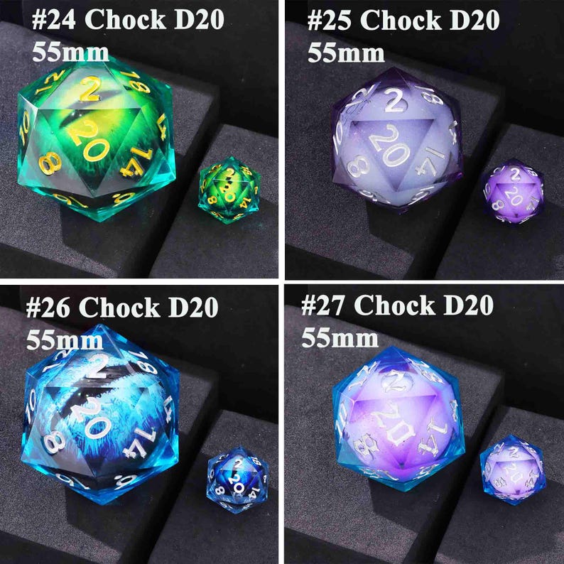 Dark Gothic Liquid Core Giant D20, 55 mm Black dice D20 for DnD magic game, Dungeons and Dragons dice, Gorgeous RPG large D20 for TRPG club image 12