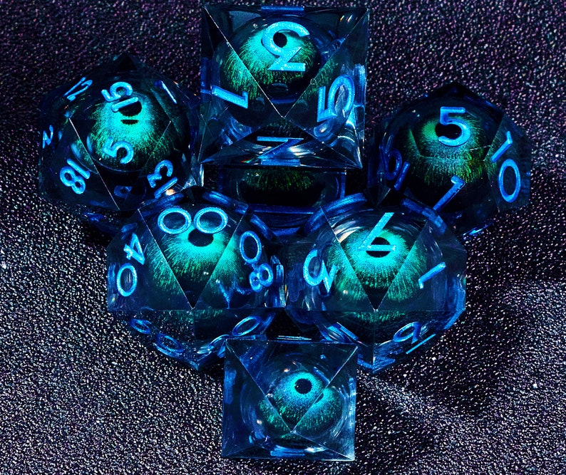 Liquid Core Dragon Eye dnd dice set for dnd gifts , Liquid Core Dungeons and Dragons Dice Set for D&D Gift , Dragon's Eye d and d dice sets First Image Dice Set