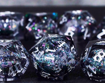 Gothic Dark starry sky Liquid Core Dice Set for magic game, Gorgeous Dungeons and Dragons Dice Set for dnd Gifts, Black dice, Rolling nicely