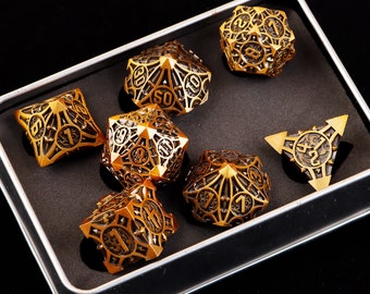 Metal dice set for role playing games , Full dice set metal for gift , Metal sharp edge dice set , 7 PCS d&d dice set with dice box