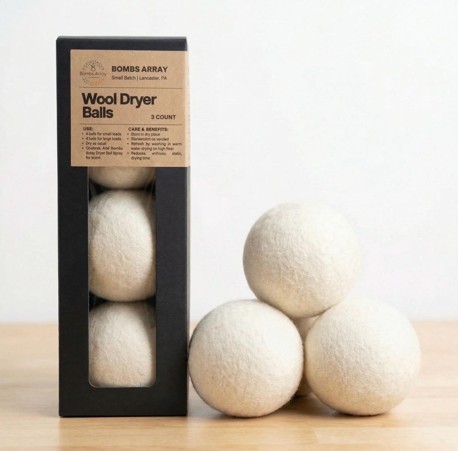 Wool Dryer Balls Set All Natural Reusable Fabric Softener Alternative Eco-Friendly Laundry Balls - Set of 3 - White