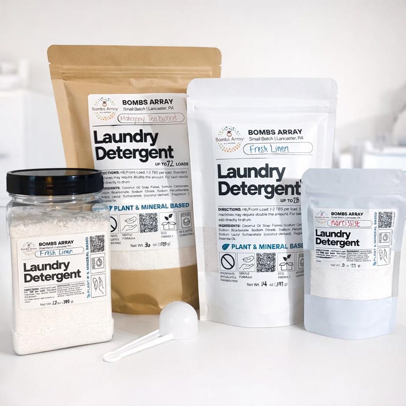 All Natural Laundry Detergent | Gentle formula Laundry Soap | Unscented & Scented | Low sudsing 4oz Travel