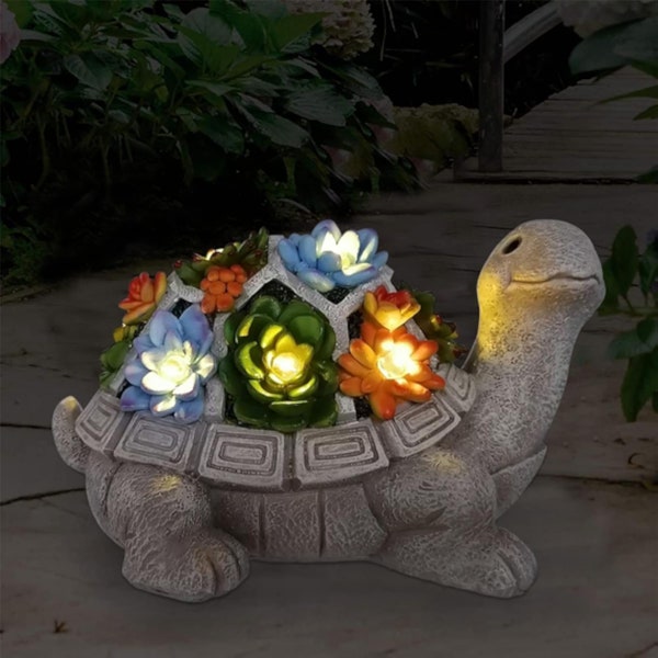 Solar Garden Outdoor Statues Turtle with Succulent and 7 LED Lights - Lawn Decor Tortoise Statue  Yard Ornament - Unique Housewarming Gifts