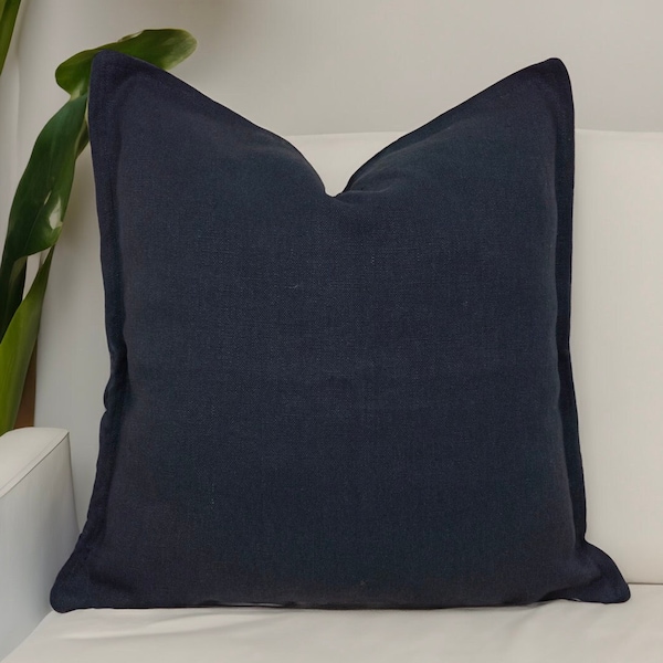 Rustic Navy Blue Linen Cushion Cover, Natural Royal Blue Cotton Linen Throw Pillow , Decorative and Handmade Linen Cushions by Tiny&Comfy