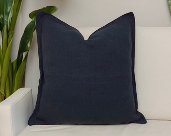 Rustic Navy Blue Linen Cushion Cover, Natural Royal Blue Cotton Linen Throw Pillow , Decorative and Handmade Linen Cushions by Tiny&Comfy