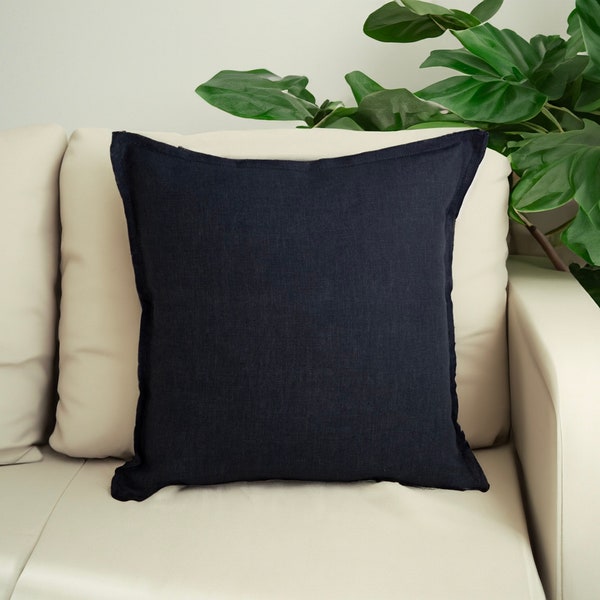 Natural Linen Dark Blue Pillow Cover, Dark Blue Linen Pillowcase, Linen Bed Pillow (Any Custom Size) by Tiny&Comfy