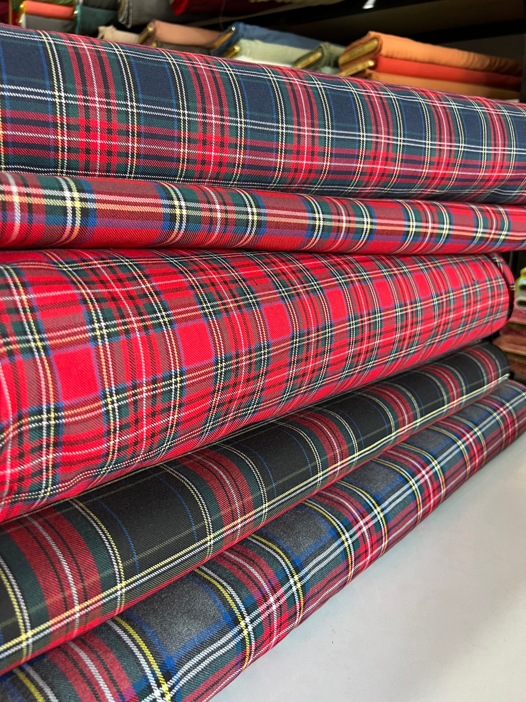 Christmas Tartan Cotton Fabric by the Yard Xmas Plaid Christmas