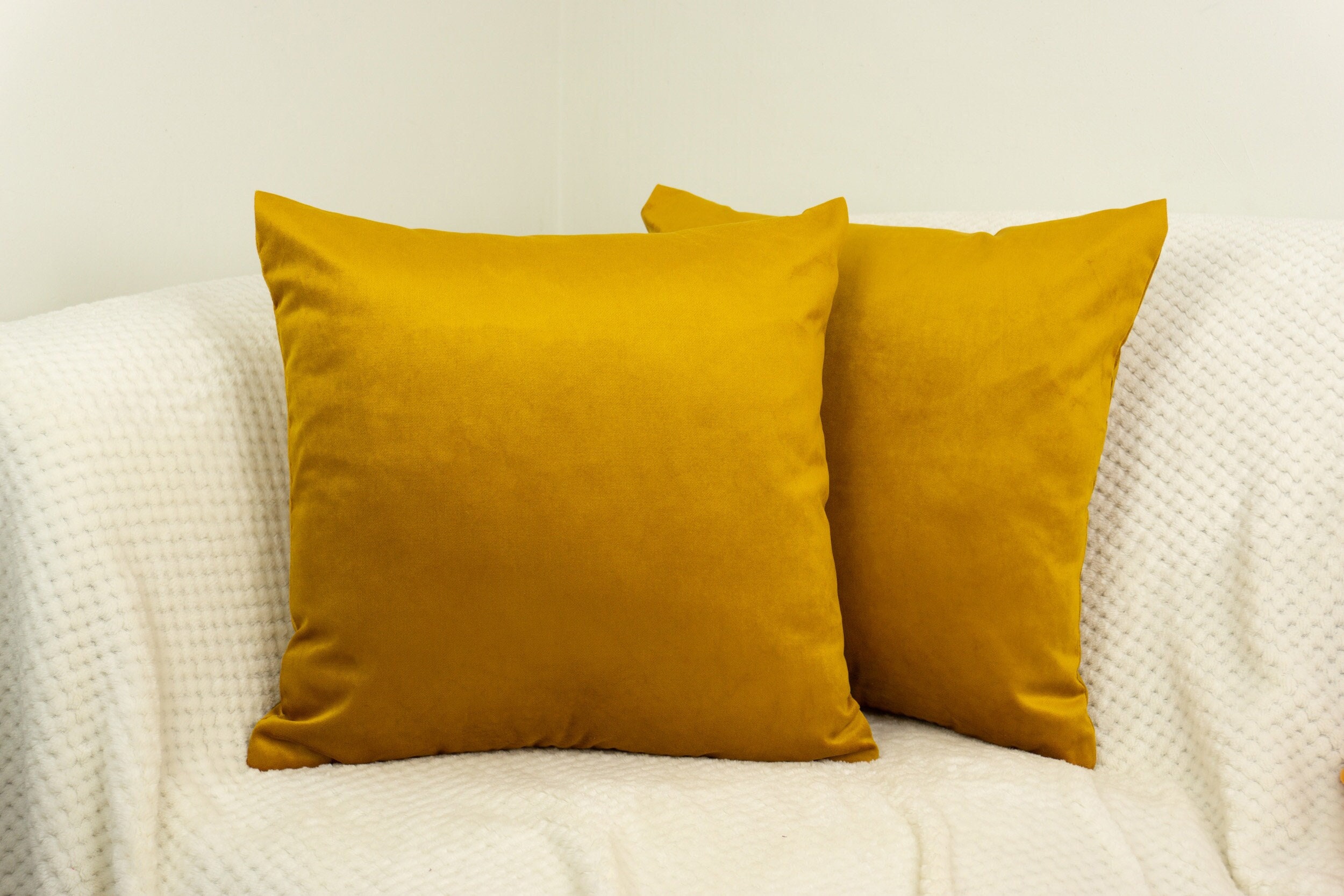 Mustard Yellow Velvet Pillow Cover Plush Gold Velvet Throw Pillow