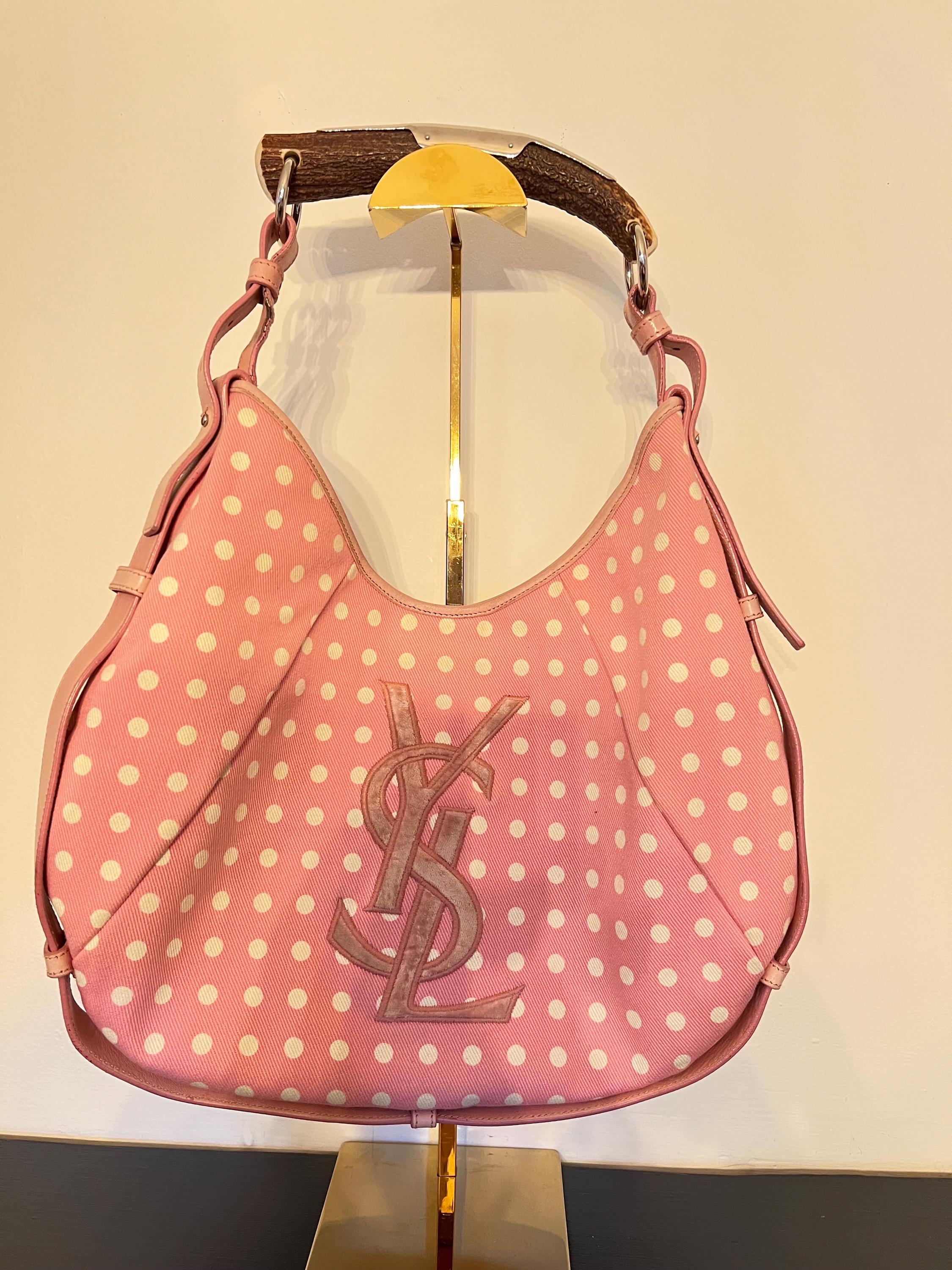 Vintage Yves Saint Laurent Pink//white Fabric Polka Dot