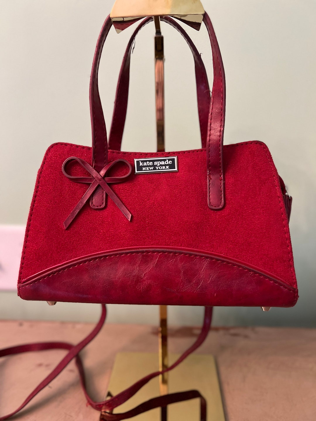 Vintage Suede Kate Spate Red Bag Pre Loved Etsy