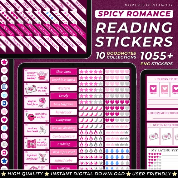 Spicy Romance Sticker PNG Reading Book Label Sticker for Book Lover Digital Sticker for Reader PNG Bookish Goodnotes Sticker Reading Journal