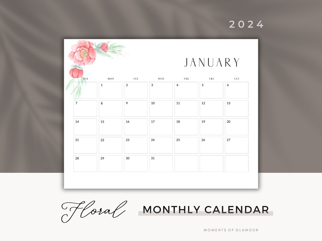 2024 Monthly Calendar Floral Desk Calendar Printable Calendar Planner