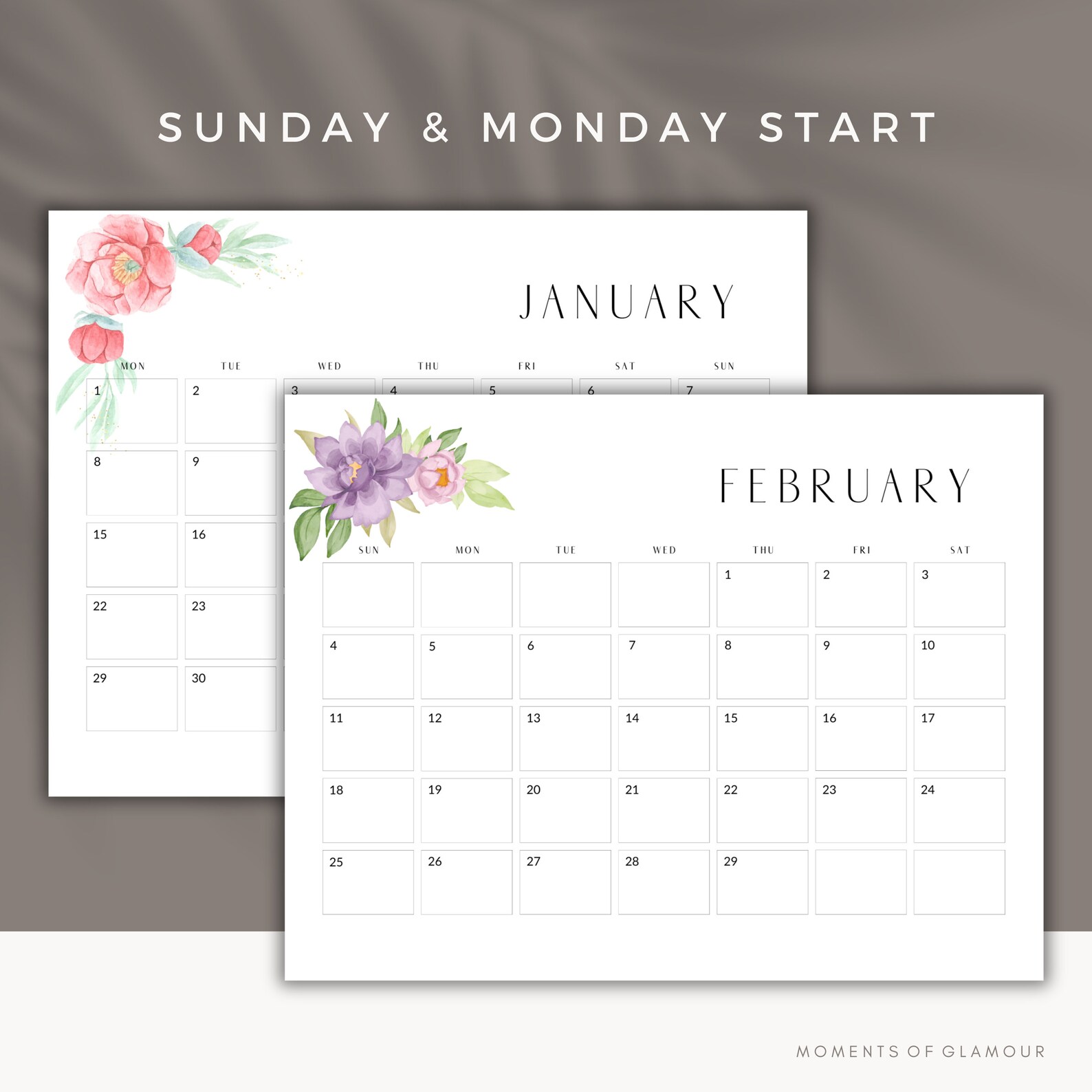 2024 Monthly Calendar Floral Desk Calendar Printable Calendar Planner