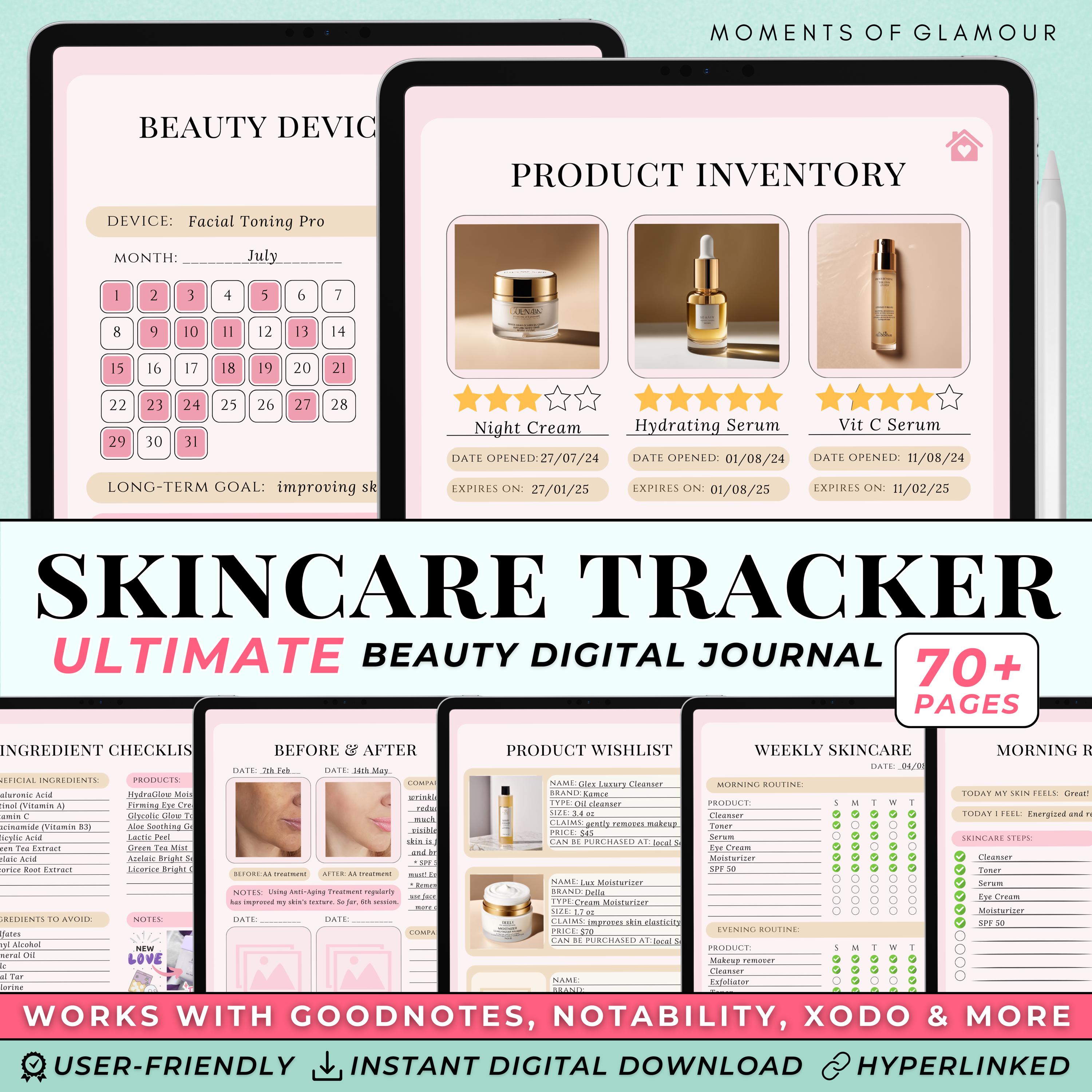 Skincare Digital Journal Skin Care Routine Tracker Digital Skincare Daily Logbook for Her Beauty Digital Planner for Skincare Digital Agenda