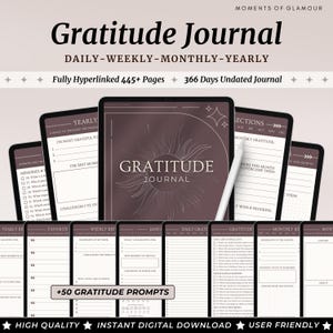 Gratitude Journal Digital Download Planner Mindfulness PDF Wellness Journal Prompt Template iPad Notebook Manifesting Vision Board Journal