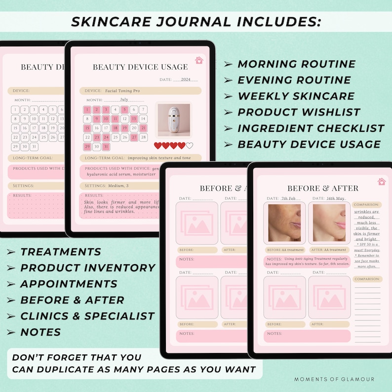 Skin Care Routine Journal Digital Self Care Planner for Skincare Logging Digital Skin Care Tracker Skin Product Inventory Beauty Checklist bild 3
