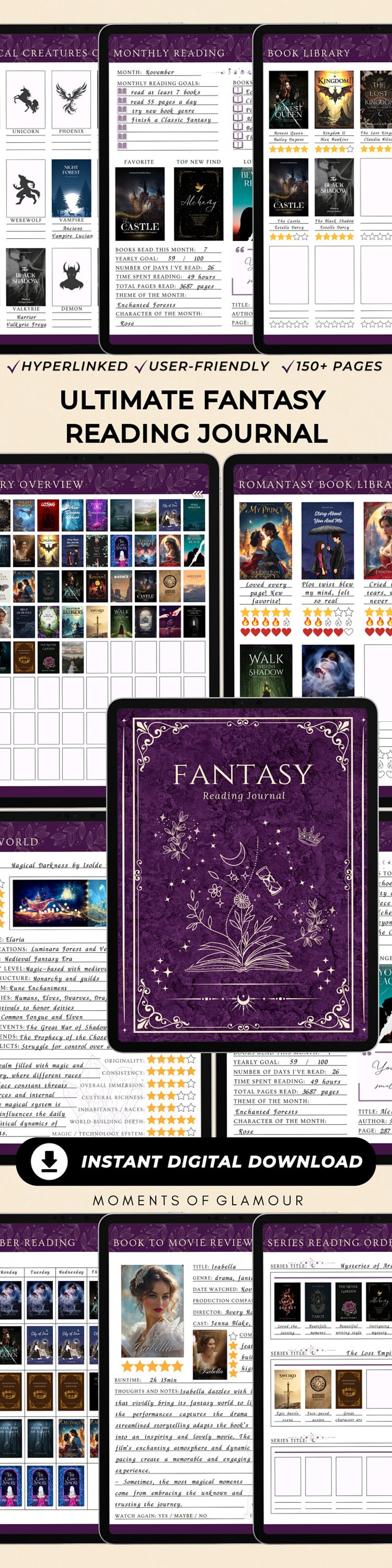 Book Reading Tracker for Fantasy Reading Journal Goodnote Book Review Template for Fantasy Reader Gift for Book Lover Digital Book Journal image 16