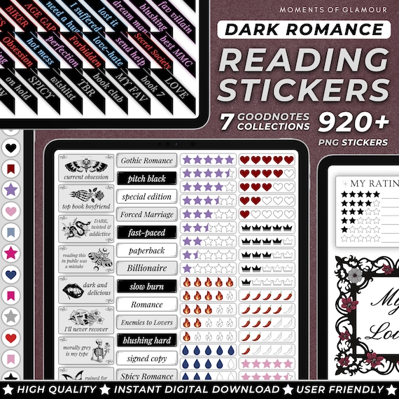 Dark Romance Sticker Goodnote Reading Journal Sticker Bundle PNG Book Trope Sticker Pack for Journaling Digital Book Genre Label for Reader