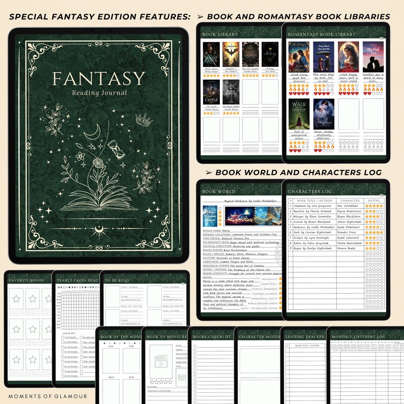 Fantasy Reading Journal Digital Book Journal Romantasy Reader Planner Goodnote Template Reading Digital Audiobook Journal Reading Book Log image 7