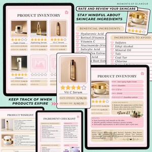 Skin Care Routine Journal Digital Self Care Planner for Skincare Logging Digital Skin Care Tracker Skin Product Inventory Beauty Checklist bild 6