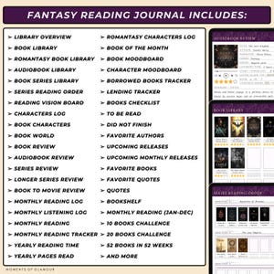 Book Reading Tracker for Fantasy Reading Journal Goodnote Book Review Template for Fantasy Reader Gift for Book Lover Digital Book Journal image 3