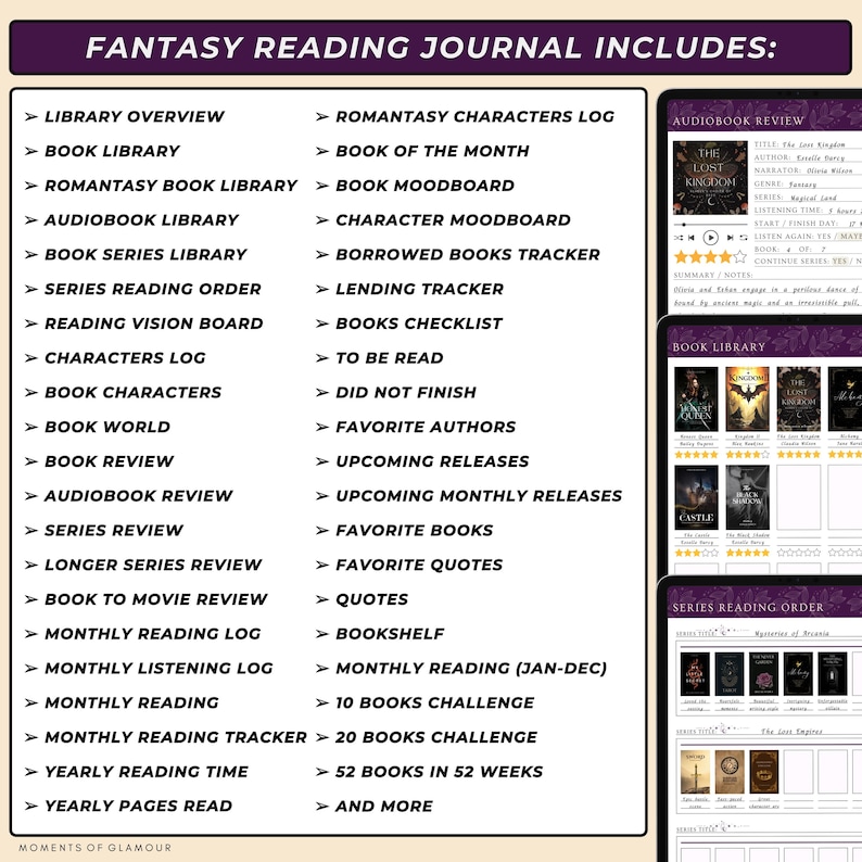 Book Reading Tracker for Fantasy Reading Journal Goodnote Book Review Template for Fantasy Reader Gift for Book Lover Digital Book Journal image 3