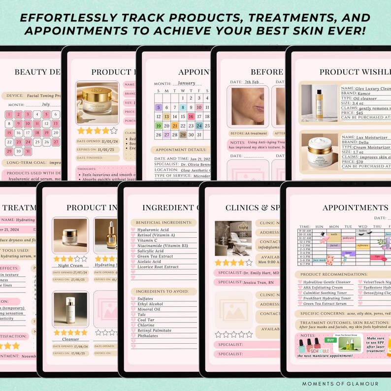 Skin Care Routine Journal Digital Self Care Planner for Skincare Logging Digital Skin Care Tracker Skin Product Inventory Beauty Checklist bild 8