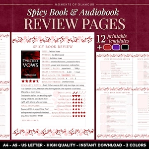 Spicy Book Review Template Printable Mini Book Review Journal Page for Reading Journal Romance Audiobook Tracker PDF Download Bookish Spice