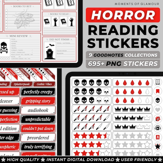 Rating Sticker for Horror Journal Sticker Digital Reading Journal Goodnote Sticker Book Halloween Reading Lover Sticker Files Bundle Spooky