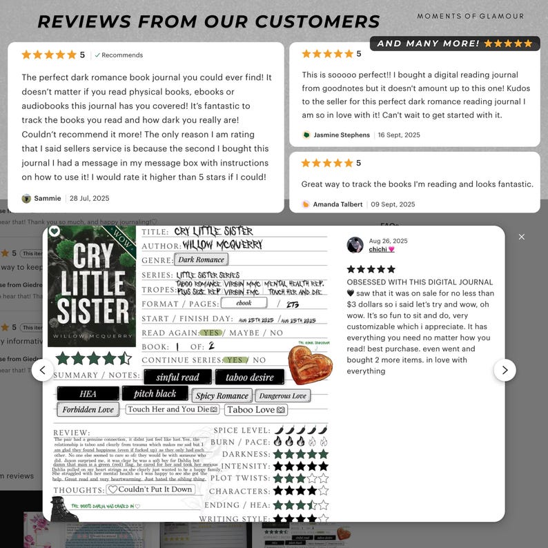 Smut Book Journal Digital Spicy Romance Book TBR Tracker for Smut Audio Reading Log Planner Dark Aesthetic Book Lover Journal for Audiobook image 10