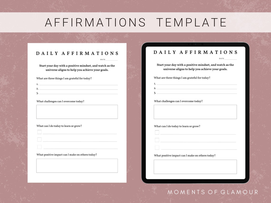 Daily Affirmations Printable Digital Template Gratitude - Etsy