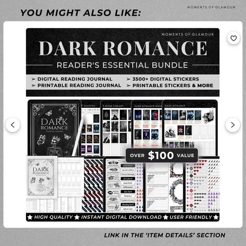Smut Book Journal Digital Spicy Romance Book TBR Tracker for Smut Audio Reading Log Planner Dark Aesthetic Book Lover Journal for Audiobook image 15