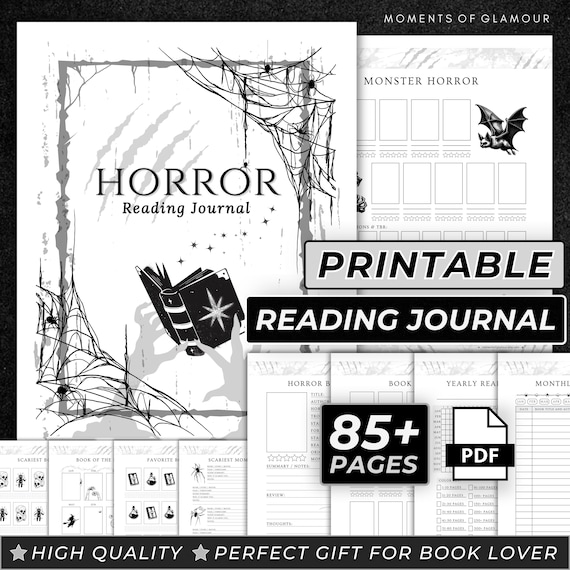 Horror Printable Reading Log Book Tracker Template for Journaling Planner for Best Friend Book Lover Gift for Horror Journal Download Page