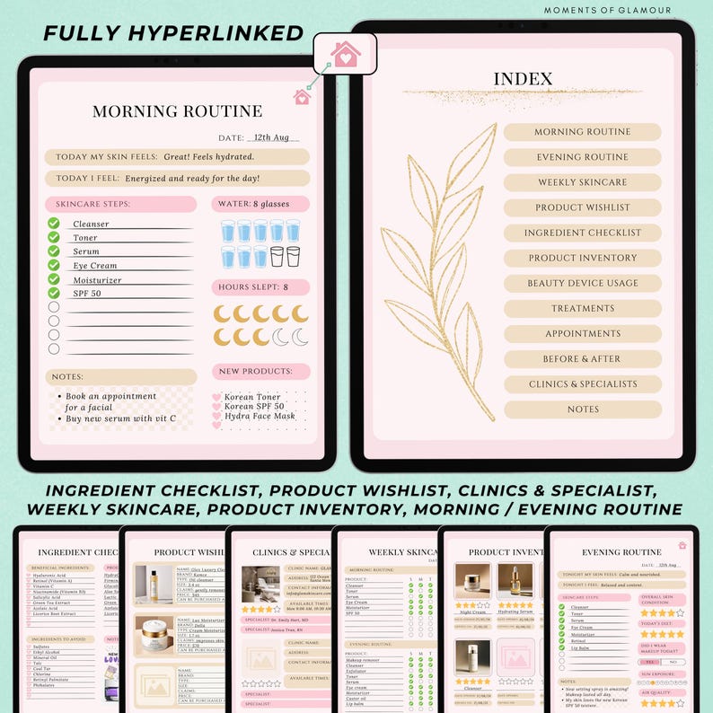 Skin Care Routine Journal Digital Self Care Planner for Skincare Logging Digital Skin Care Tracker Skin Product Inventory Beauty Checklist bild 4
