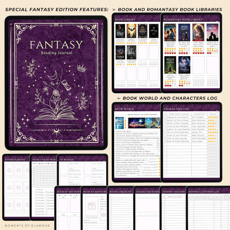 Book Reading Tracker for Fantasy Reading Journal Goodnote Book Review Template for Fantasy Reader Gift for Book Lover Digital Book Journal image 7