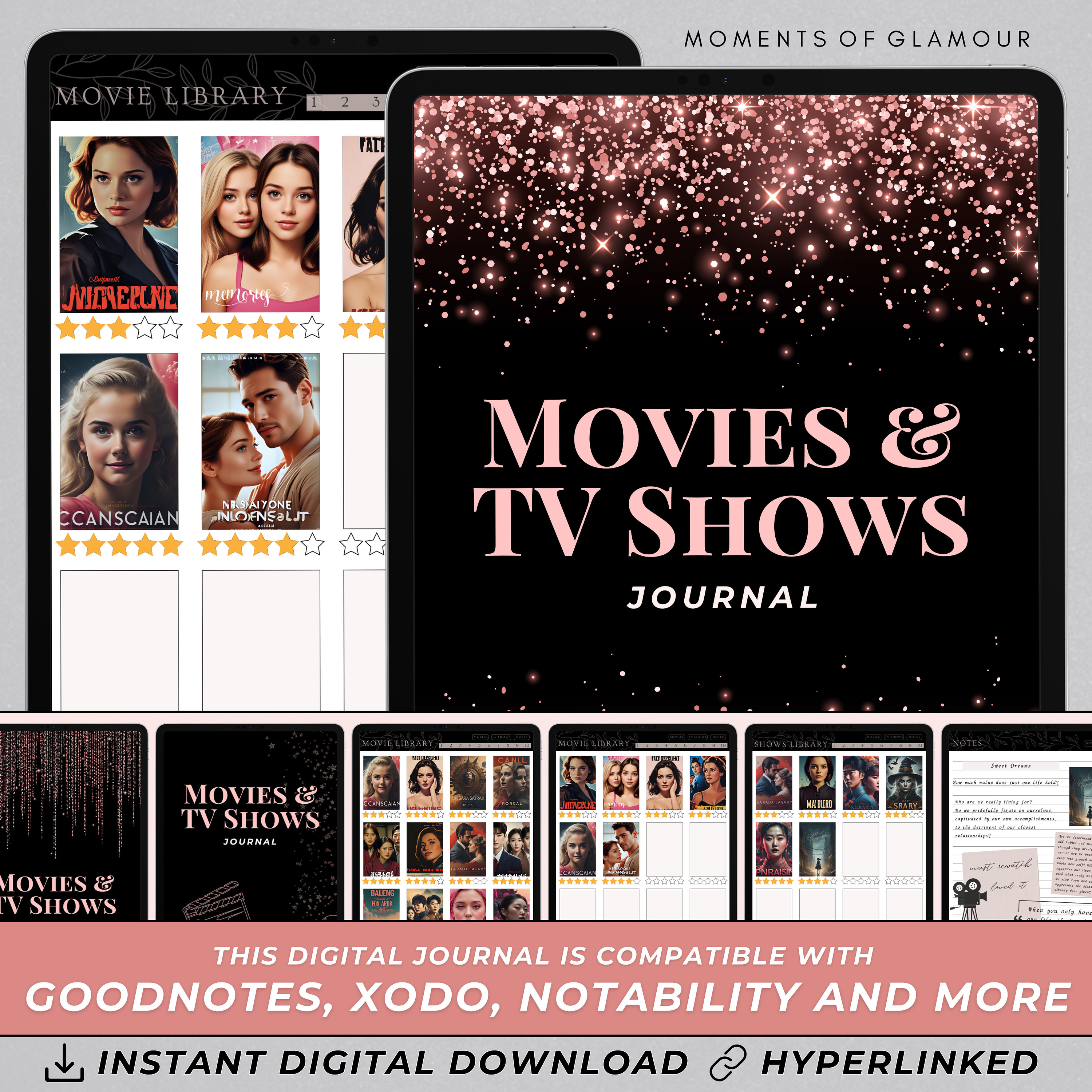 Movie Watching Journal for Movie Digital Planner Film Logbook Movie Critic Journal Film Review Movie Lover Notebook Digital TV Show Journal