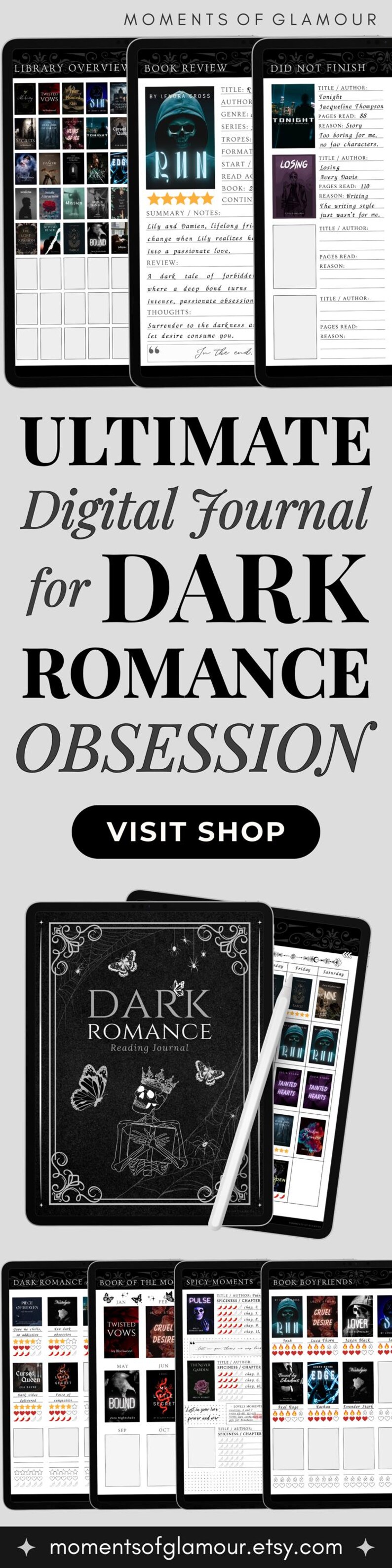 Smut Book Journal Digital Spicy Romance Book TBR Tracker for Smut Audio Reading Log Planner Dark Aesthetic Book Lover Journal for Audiobook image 17