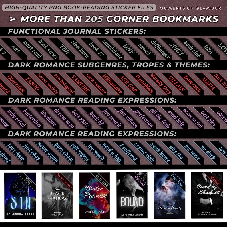 Dark Romance Sticker Goodnote Reading Journal Sticker Bundle PNG Book Trope Sticker Pack for Journaling Digital Book Genre Label for Reader image 4