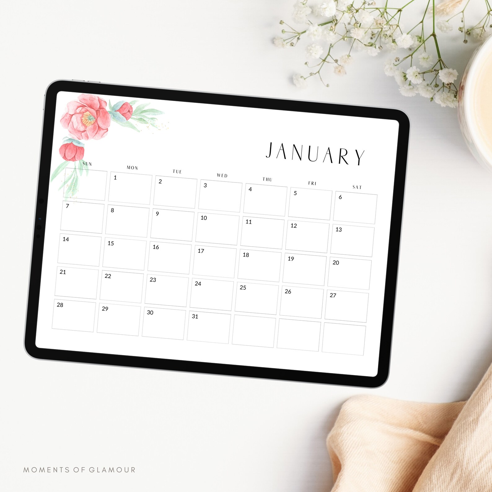 2024 Monthly Calendar Floral Desk Calendar Printable Calendar Planner
