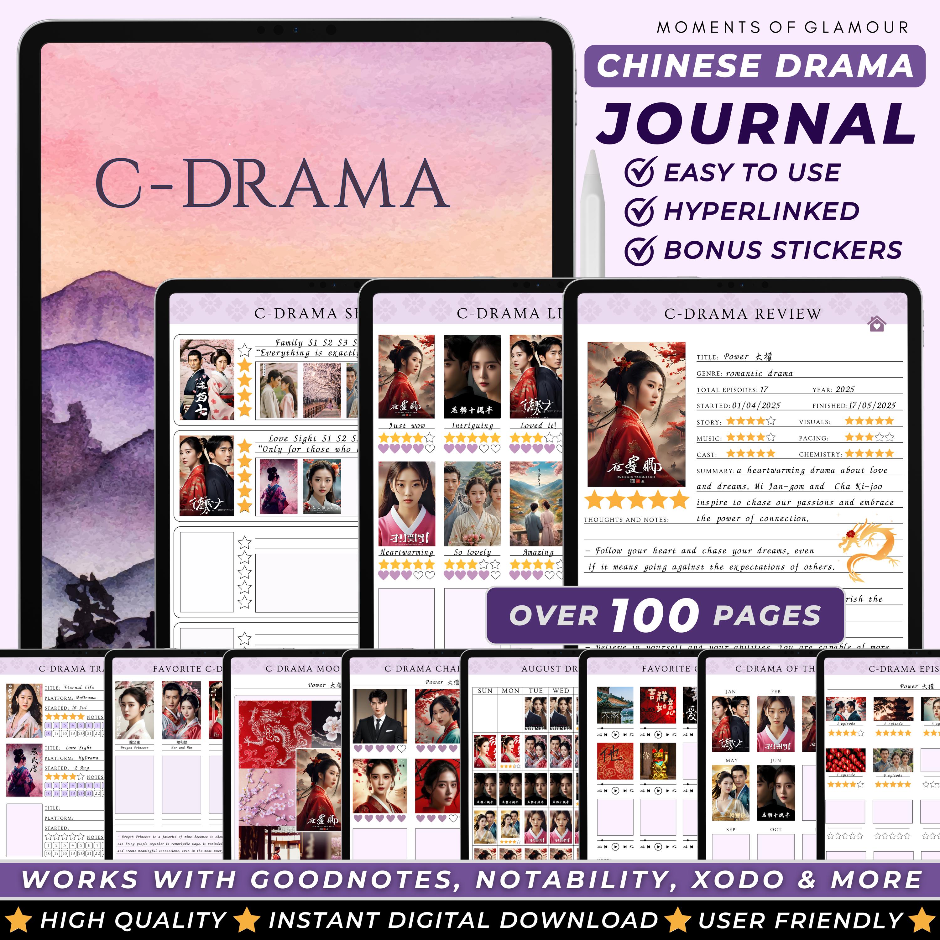 Asian Drama Journal Goodnote Sticker Chinese Drama Tracker Journal Digital Download Sticker for Planner TV Show Tracker C Drama Journaling