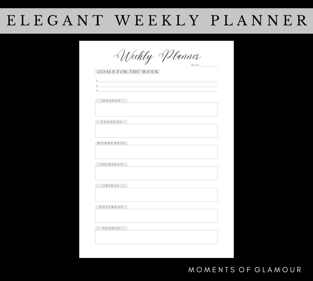 Elegant weekly planner plan of the week template printable etsy