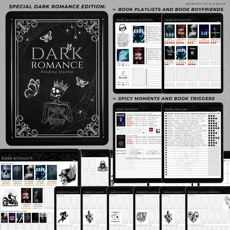Smut Book Journal Digital Spicy Romance Book TBR Tracker for Smut Audio Reading Log Planner Dark Aesthetic Book Lover Journal for Audiobook image 6