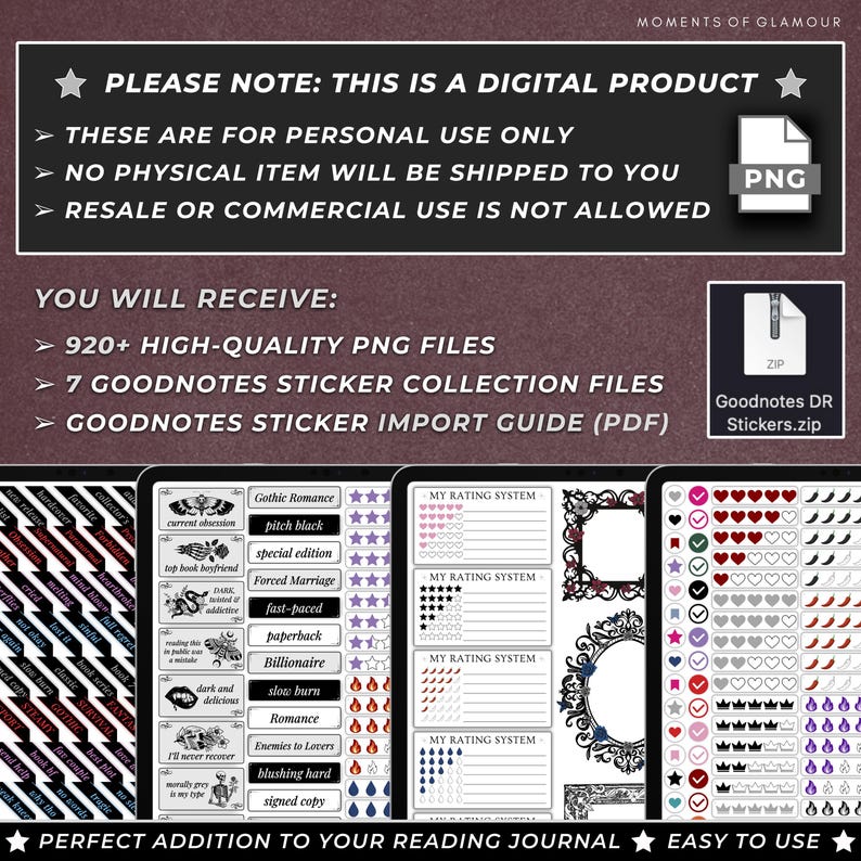 Dark Romance Sticker Goodnote Reading Journal Sticker Bundle PNG Book Trope Sticker Pack for Journaling Digital Book Genre Label for Reader image 8